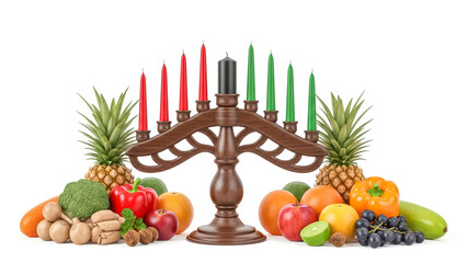 Kwanzaa kinara with fruits and vegetables