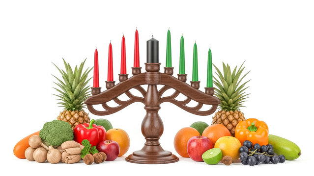 Kwanzaa kinara with fruits and vegetables
