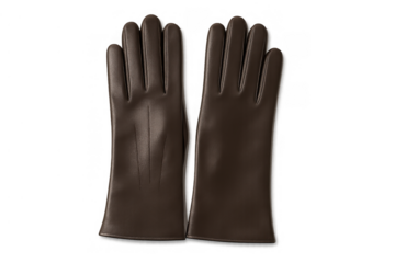 Pair of brown leather gloves for fashion and warmth, isolated with clipping path on transparent background