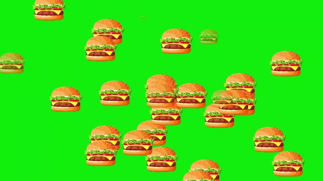 Falling Cheeseburgers Animation on Green Screen (Seamless Loop)