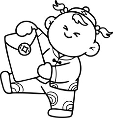 Obraz premium Chinese New Year 2026, the year of the Horse, red and gold line art characters, simple hand-drawn Asian elements with craft (Chinese translation: Happy Chinese New Year 2026, year of the Horse)