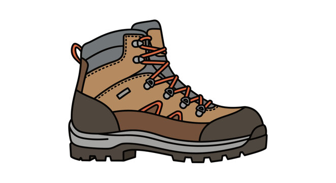 Sturdy Brown Hiking Boot Illustration for Outdoor Adventures.