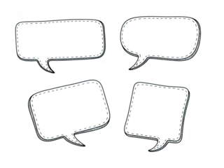 Set of four hand drawn speech bubble shapes in black outline, perfect for comic book dialogue, isolated on transparent background