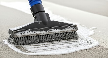 Cleaning tool with foam on fabric surface, showcasing effective household cleaning process, emphasizing the importance of maintaining a clean home environment and using proper household chemicals