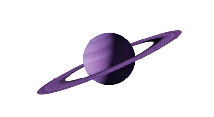 A purple planet with rings against a white background.