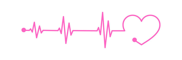 Pink Heart Rate Graph Icon with Cardiogram Pulse Line and Medical Health Rhythm Illustration