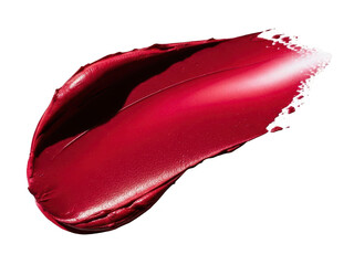 Swash of rich, vibrant red lipstick cosmetic makeup product texture smear isolated on transparent background