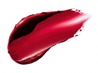 Swash of rich, vibrant red lipstick cosmetic makeup product texture smear isolated on transparent background