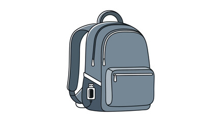 Grey Cartoon Backpack with Multiple Compartments and Zippers.