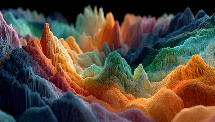 Colorful Abstract Data Landscape Terrain Visualization Pixel Sorting Art with Vibrant Gradient Effect.