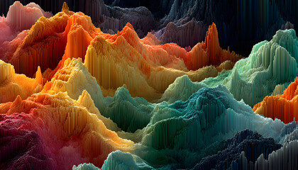 Colorful Abstract Data Landscape Terrain Visualization Pixel Sorting Art with Vibrant Gradient Effect.