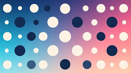Illustrative representation features a gradient background, blending vibrant hues of blue and pink, interspersed with a pattern of varying sized circular shapes in contrasting off-white and navy...