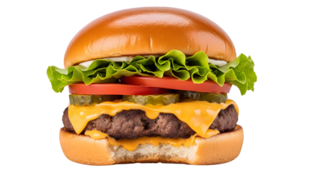 Delicious cheeseburger with bite taken out isolated on transparent background