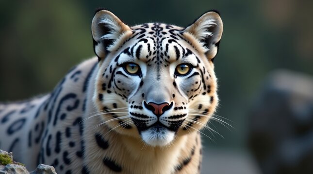 Close up portrait of a majestic snow leopard with striking eyes