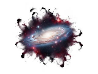 Stunning spiral galaxy with cosmic dust cloud explosion effect isolated on transparent background for space and astronomy concept