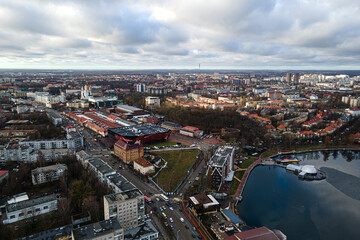 top view cityscape Kaliningrad Russia upper round lake.