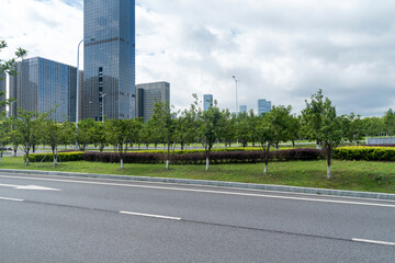 Empty urban road and buildings in the city