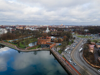 Fototapeta premium KALININGRAD REGIONAL AMBER MUSEUM. It is housed in fortress tower dating from the mid-nineteenth century, From Drone