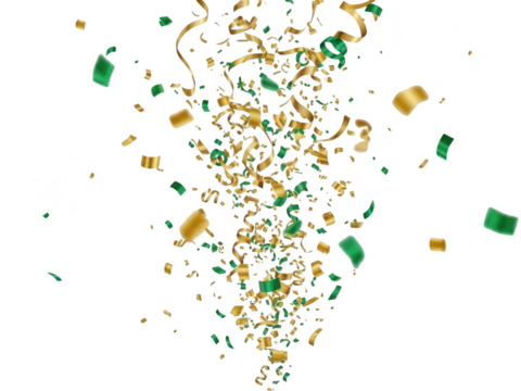 Golden and green confetti explosion isolated on transparent background, perfect for celebration, party, and festive event design element - Powered by Adobe