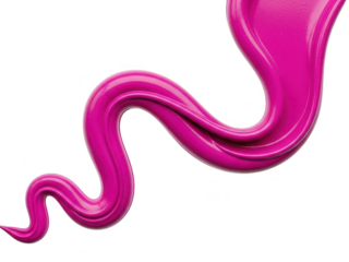 Vibrant magenta pink glossy liquid paint swirl or splash abstract shape isolated on transparent background