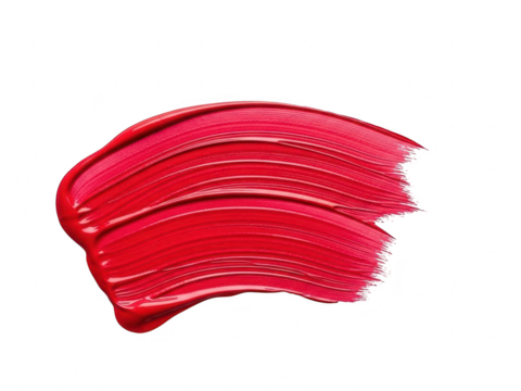 Vibrant red lipstick or nail polish paint smear swatch stroke texture isolated on transparent background