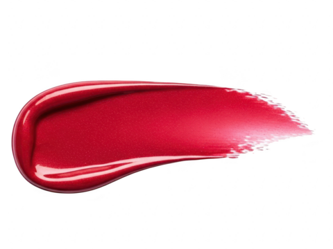 Vibrant red glossy lipstick or lip gloss smear swatch isolated on transparent background for cosmetic product beauty advertisement