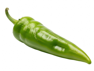 Single fresh green chili pepper with stem isolated on transparent background for cooking ingredient concept