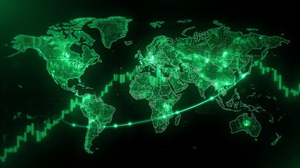 Obraz premium Global Economic Trends and Financial Markets Illustrated on a World Map with Stock Market Data