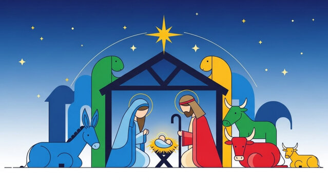 Nativity scene illustration vector graphic design for christmas holiday season and religious celebration event