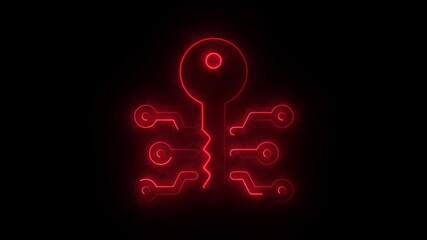 key icon ,Glowing neon line Cryptocurrency key icon HUD. Futuristic Sci Fi Glowing fire neon light on black background, private key, digital key with technology interface 4K Video technology animation - Powered by Adobe