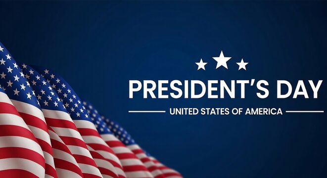 Presidents Day United States of America graphic background with waving national flags and copy space - Powered by Adobe