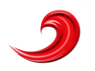 Vibrant red glossy paint or cosmetic swirl brush stroke isolated on transparent background for beauty and design concept