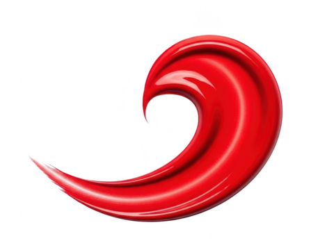 Vibrant red glossy paint or cosmetic swirl brush stroke isolated on transparent background for beauty and design concept