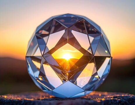 Crystal sphere reflects sunset