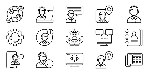 Customer Service Line Icons Support, Communication & Assistance