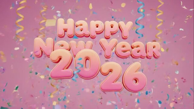Happy New Year 2026 text in playful rounded typography