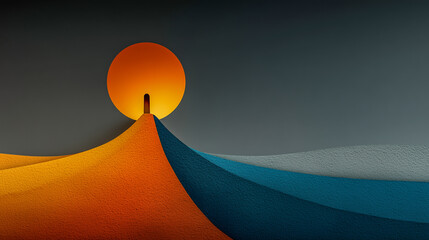 Abstract Landscape with Vibrant Sunset Over Colorful Hills in Mi