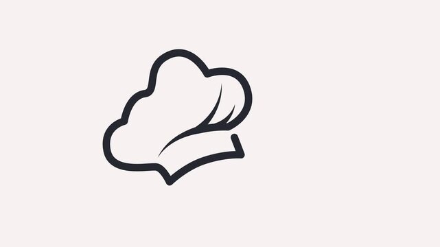 Chef Hat, 2D Line Animation. Cartoon style animated kitchen logo. 4K footage for food video clip.