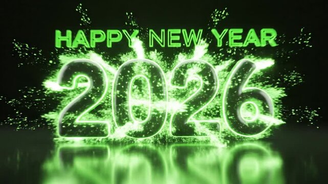 Vibrant 3D render of 2026 with Cyber Lime neon balloon numbers