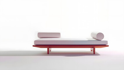 A minimalist, modern chaise lounge with a sleek wooden frame
