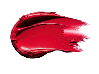 Vibrant red lipstick smear swatch texture isolated on transparent background for beauty and cosmetic product advertising