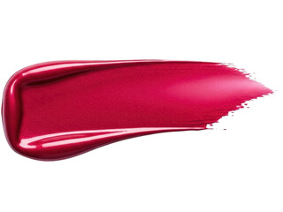 Vibrant magenta red glossy lipstick smear swatch texture isolated on transparent background for makeup cosmetic product advertising