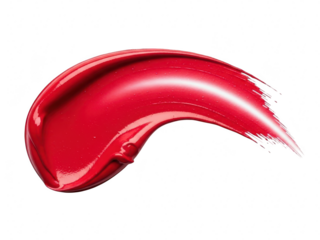Vibrant glossy red lipstick or lip gloss cosmetic makeup swatch smear stroke isolated on transparent background