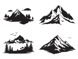 A beautiful set of four majestic mountain range silhouette vector icons