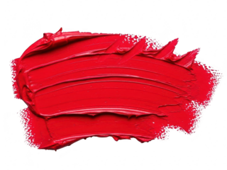 Vibrant red lipstick or paint smear texture swatch isolated on transparent background for cosmetic or artistic design element