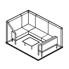 Continuous line drawing of a modern lounge area isolated on transparent background, isolated on white background, Vector, illustration
