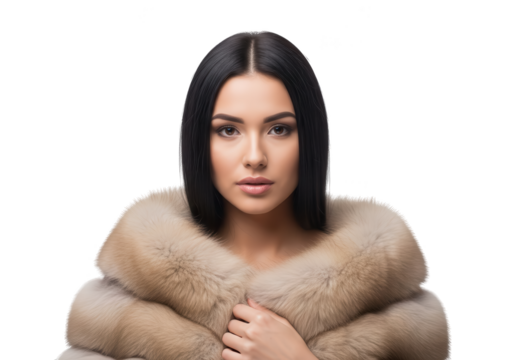 Portrait of a beautiful woman wearing a fur coat, exuding elegance and style - Powered by Adobe