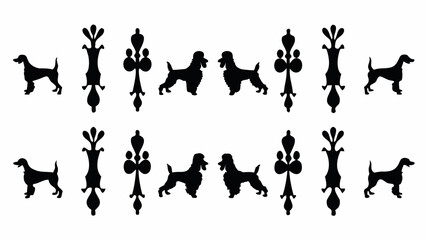 Elegant dog silhouettes with ornate design elements create a modern and sophisticated pattern, perfect for stylish branding and unique design projects