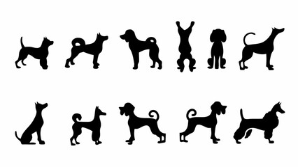 Elegant dog silhouettes collection, perfect for pet-themed designs and modern branding, adding playful charm to your projects with animalistic elegance.