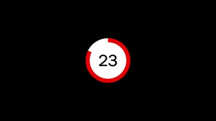 28 Seconds Countdown Timer Animation.Countdown timer from 28 to 0 seconds real time. Animated number 28 countdown graphic on black background with modern minimalist design.